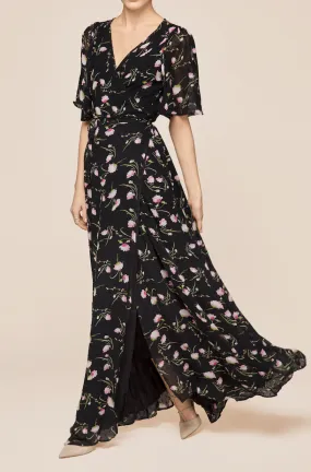 Delicate Semi Wrap Dress - Black Poppy