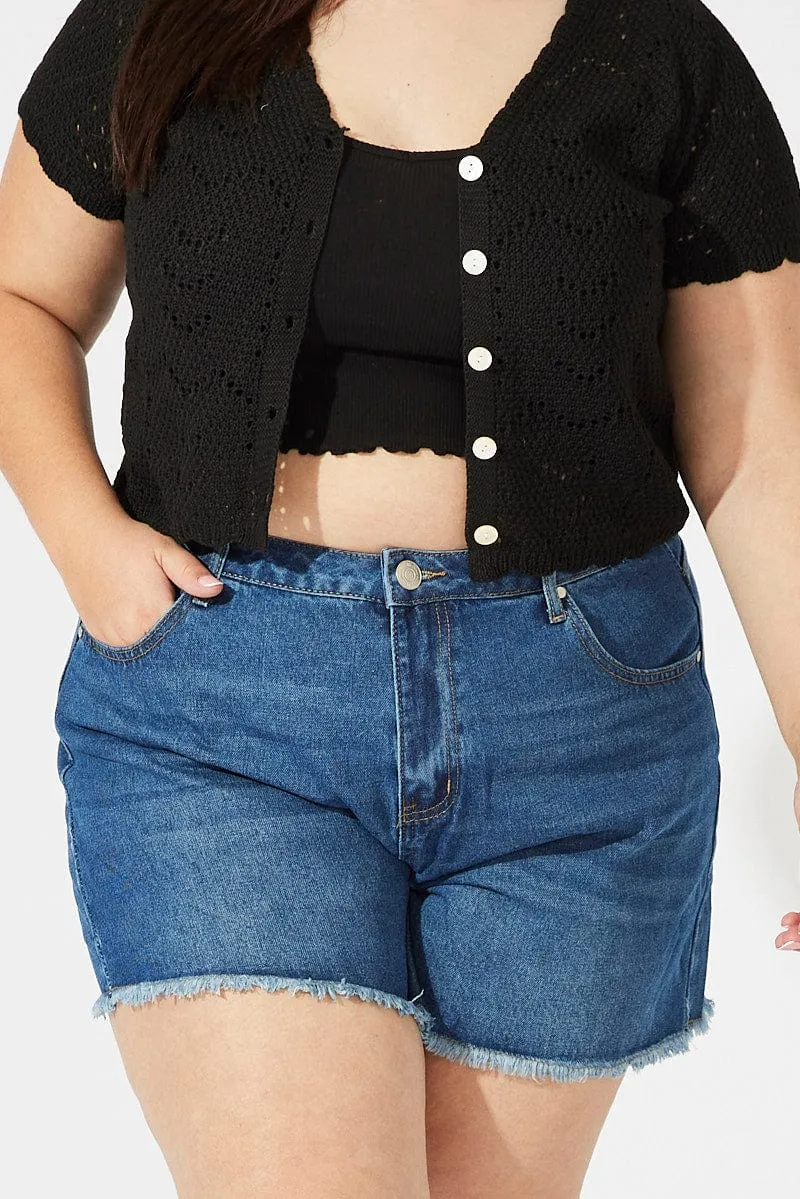 Denim Relaxed Shorts Mid Rise