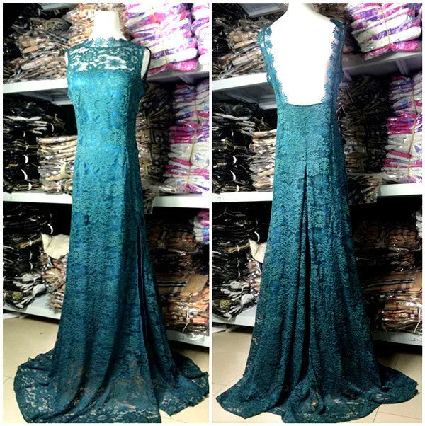 Elegant Women's Green Backless Lace Party Cocktail Long Dress
