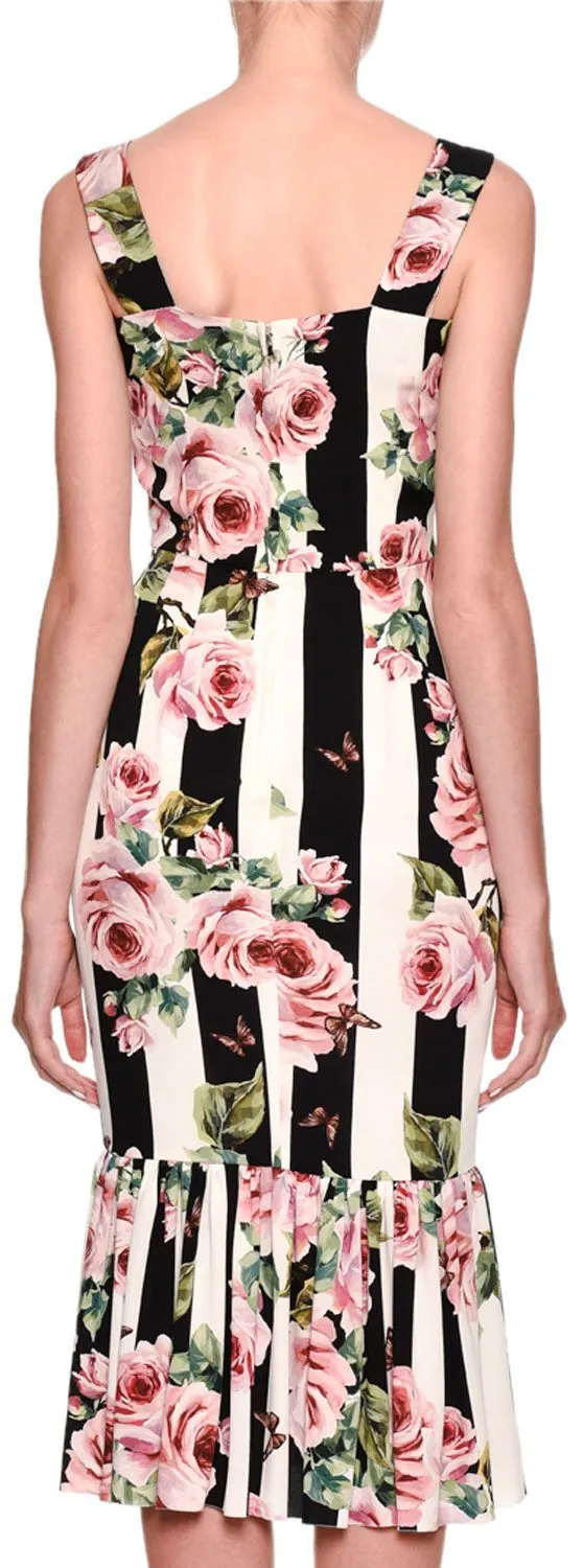 *Extended Sizes* Floral-Striped Brocade Midi Dress