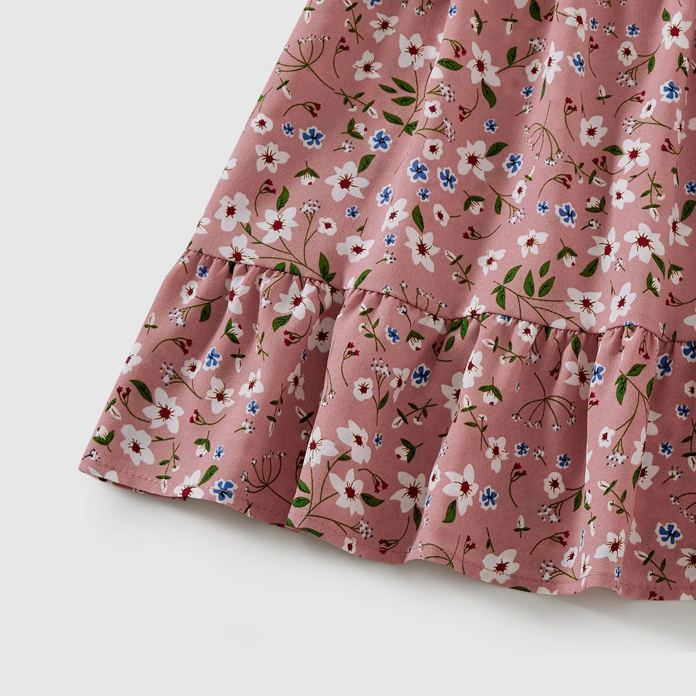 Family Matching Allover Floral Print Short-sleeve Belted Dresses and Colorblock T-shirts Sets