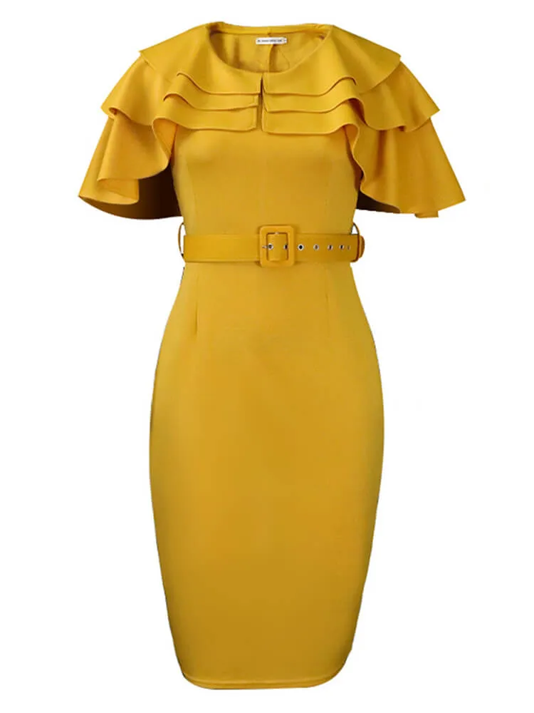 Flutter Sleeve Ruffle Split Bodycon Midi Dresses
