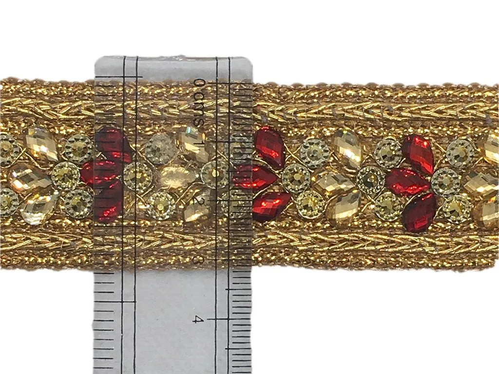 Golden Red Stone Work Designer Embroidered Border