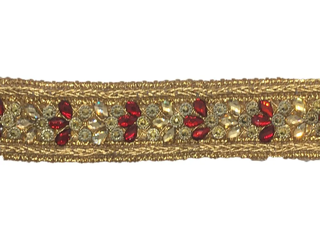 Golden Red Stone Work Designer Embroidered Border