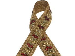 Golden Red Stone Work Designer Embroidered Border
