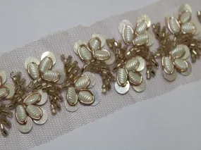 Golden White Embellished Stone Work Embroidered Border