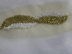 Golden White Leaf Cutdana Beads Work Embroidered Border