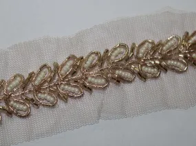 Golden White Sequins and Pearl Work Embroidered Border