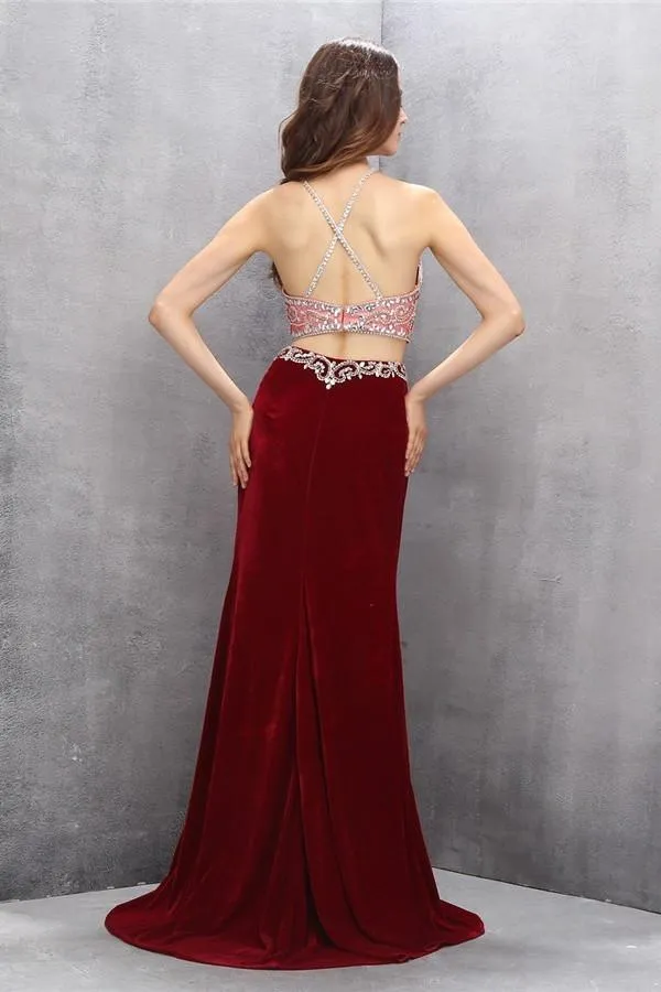 Gorgeous Long Beaded 2 Pieces Beading Mermaid Evening Gowns Prom Dresses PFP1160