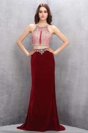 Gorgeous Long Beaded 2 Pieces Beading Mermaid Evening Gowns Prom Dresses PFP1160