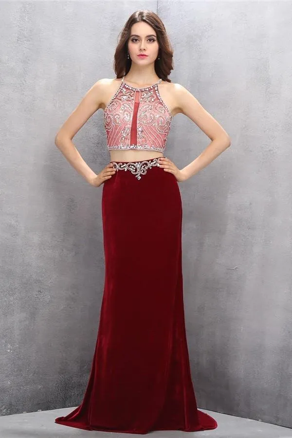 Gorgeous Long Beaded 2 Pieces Beading Mermaid Evening Gowns Prom Dresses PFP1160