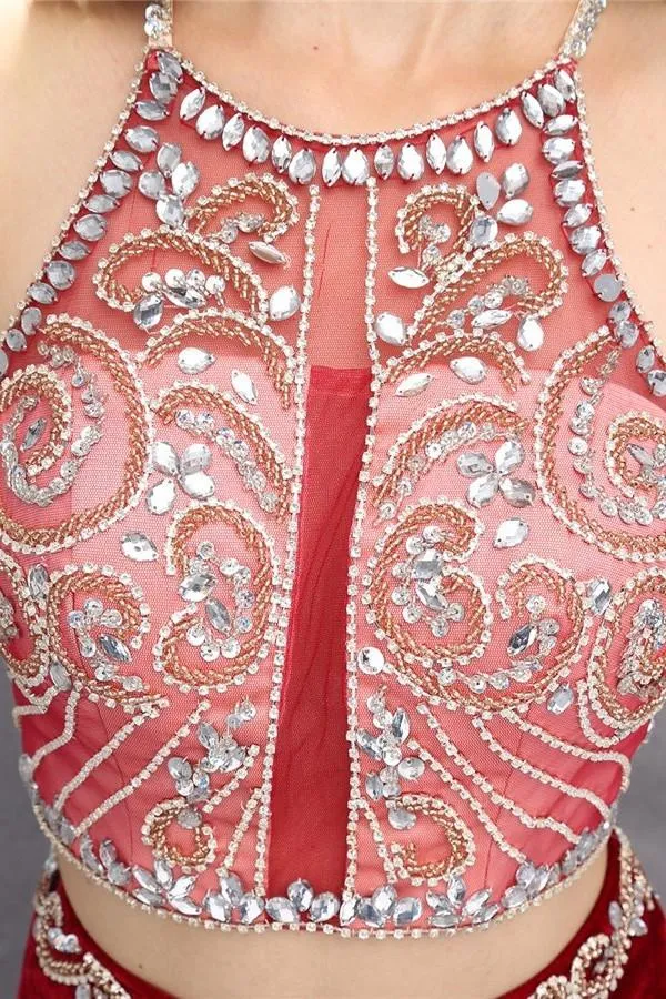 Gorgeous Long Beaded 2 Pieces Beading Mermaid Evening Gowns Prom Dresses PFP1160