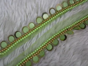 Green Sequins and Pearl Work Embroidered Border