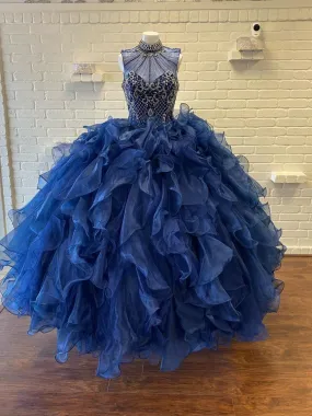 High Neck Beaded Ball Gown Quinceanera Dresses QD012