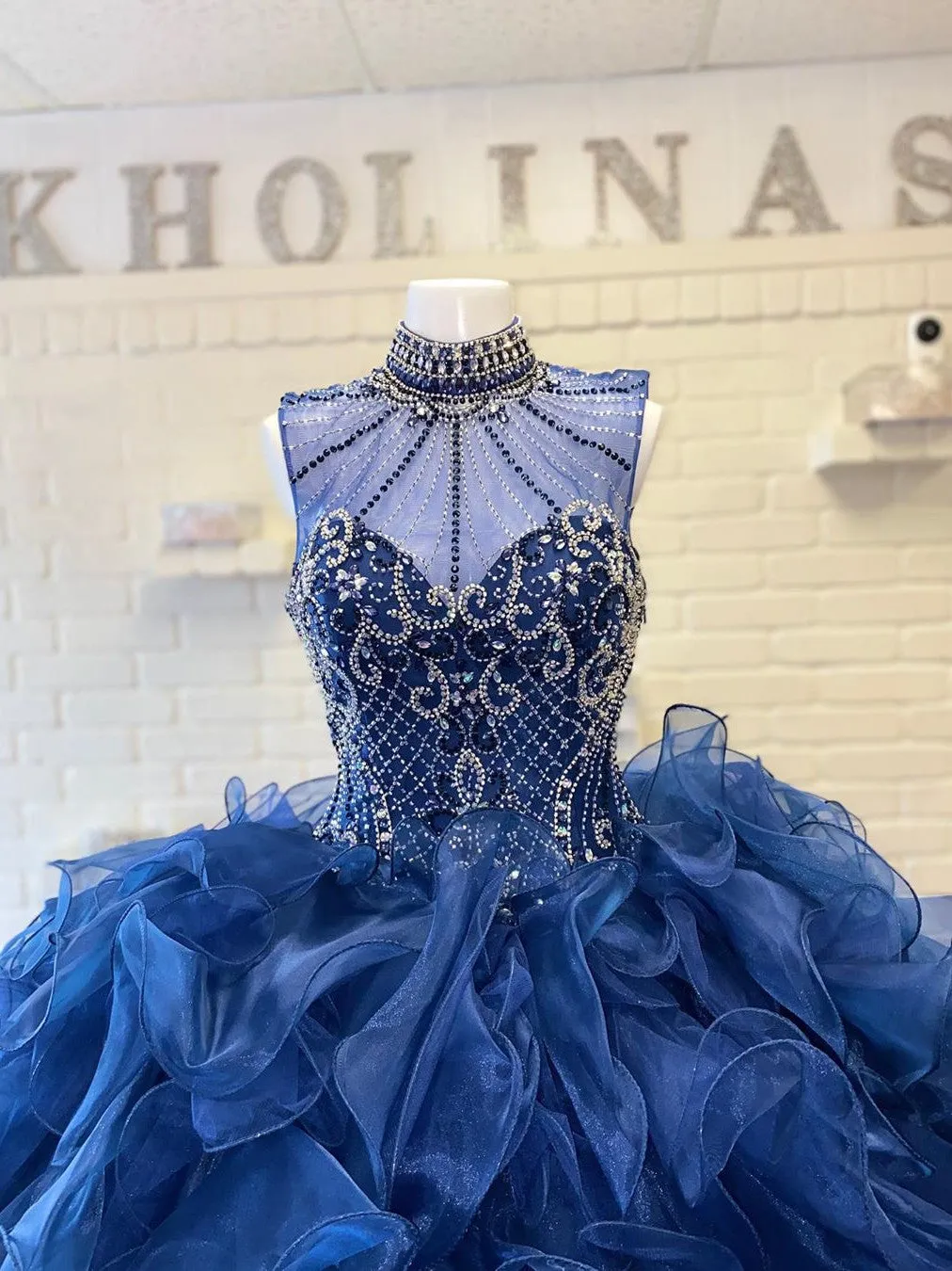 High Neck Beaded Ball Gown Quinceanera Dresses QD012