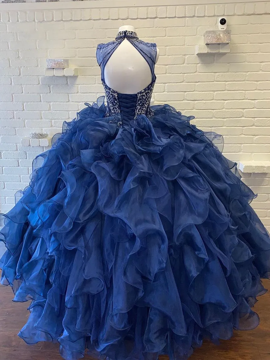 High Neck Beaded Ball Gown Quinceanera Dresses QD012