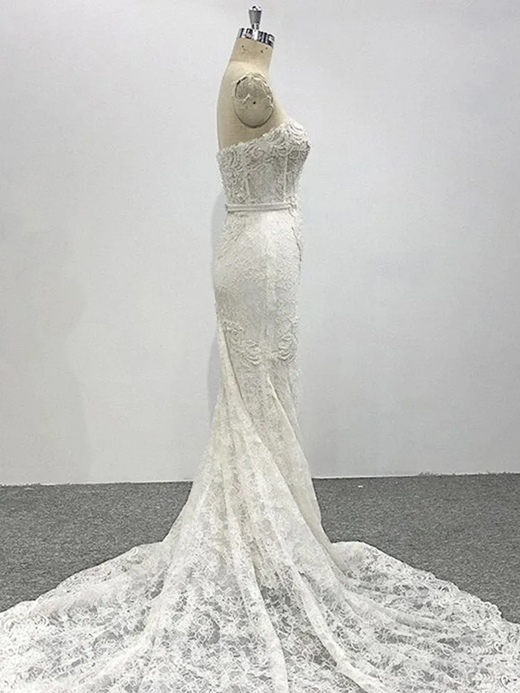 Ivory Strapless Lace Sleeveless Wedding Dress