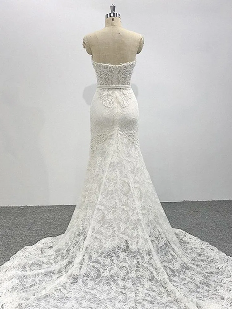 Ivory Strapless Lace Sleeveless Wedding Dress