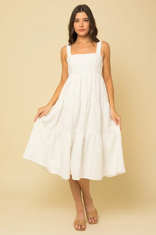 Jasmine Textured Striped Smocked Back Midi Dress