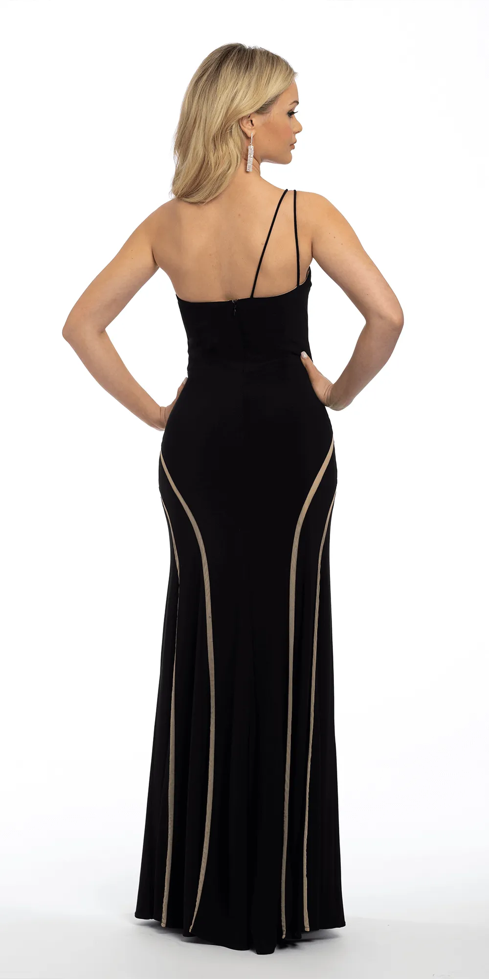 Jersey Slip Dress with Beaded Illusion Side Panels