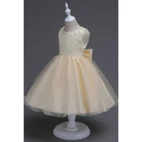 Kids Girls Elegant Round Neck Floral Lace Pattern Sleeveless Evening & Party Dress - C1128JPKGD