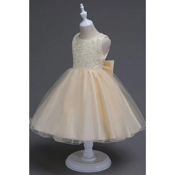 Kids Girls Elegant Round Neck Floral Lace Pattern Sleeveless Evening & Party Dress - C1128JPKGD