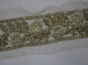 Light Golden Sequins and Cutdana Beads Handwork Embellished Embroidered Border