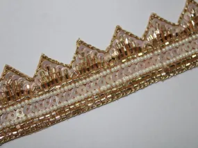 Light Pink Golden Sequins and Beads Handwork Embroidered Border
