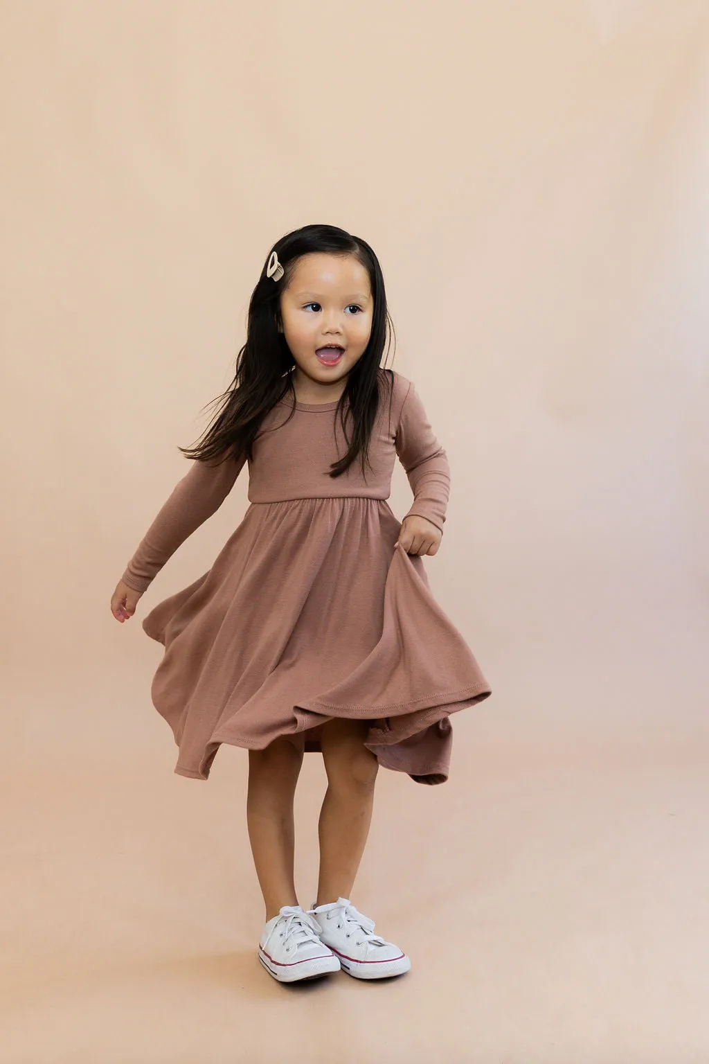 long sleeve swing dress CO - walnut