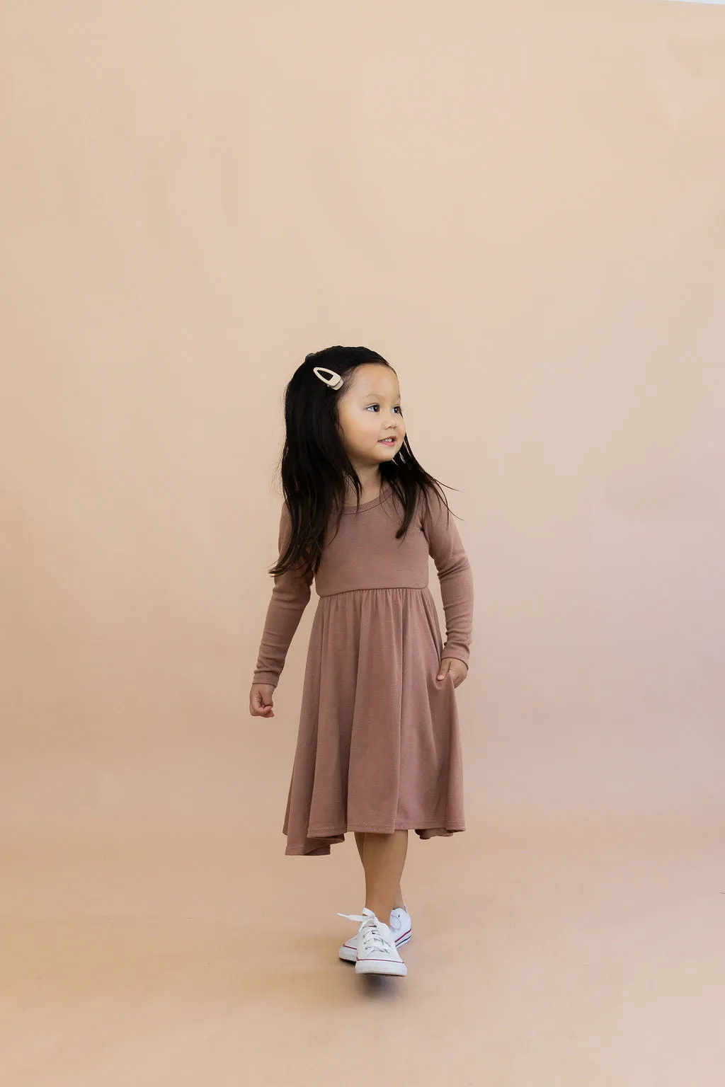long sleeve swing dress CO - walnut