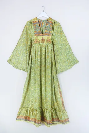 Lunar Maxi Dress - Vintage Sari - Sunny Yellow Motif - Size S
