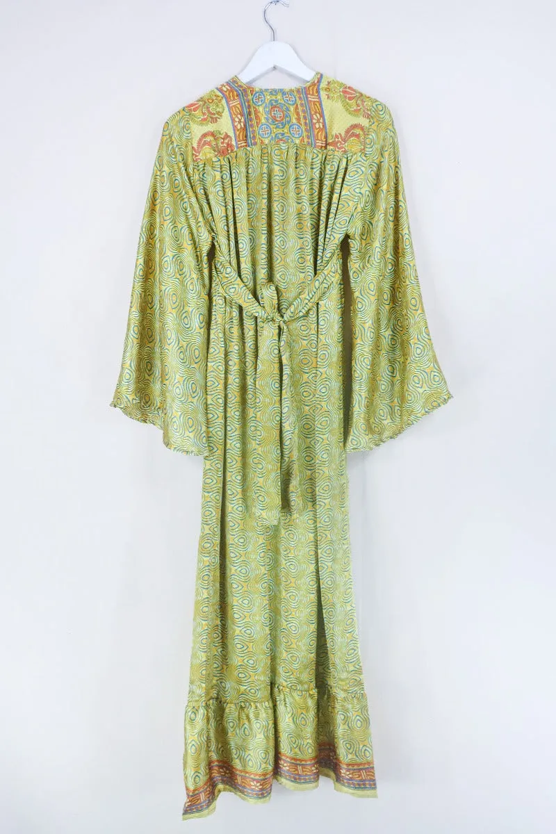 Lunar Maxi Dress - Vintage Sari - Sunny Yellow Motif - Size S