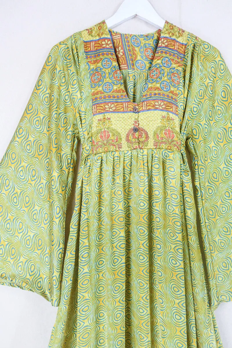 Lunar Maxi Dress - Vintage Sari - Sunny Yellow Motif - Size S