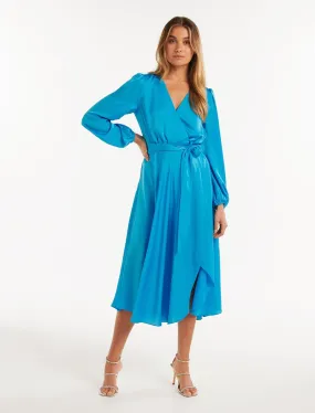 Marilyn Satin Wrap Midi Dress
