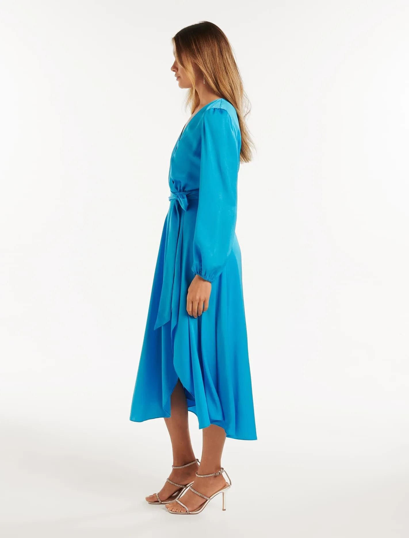 Marilyn Satin Wrap Midi Dress