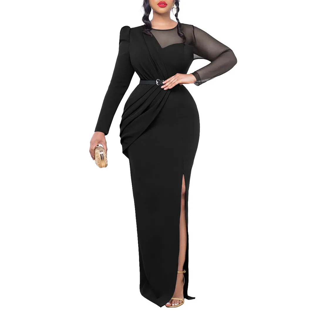 MB FASHION PLEATED CREW NECK MAXI DRESS MB8513 PRE-ORDER