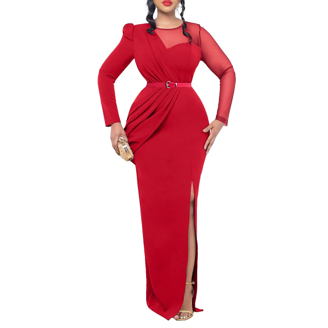 MB FASHION PLEATED CREW NECK MAXI DRESS MB8513 PRE-ORDER