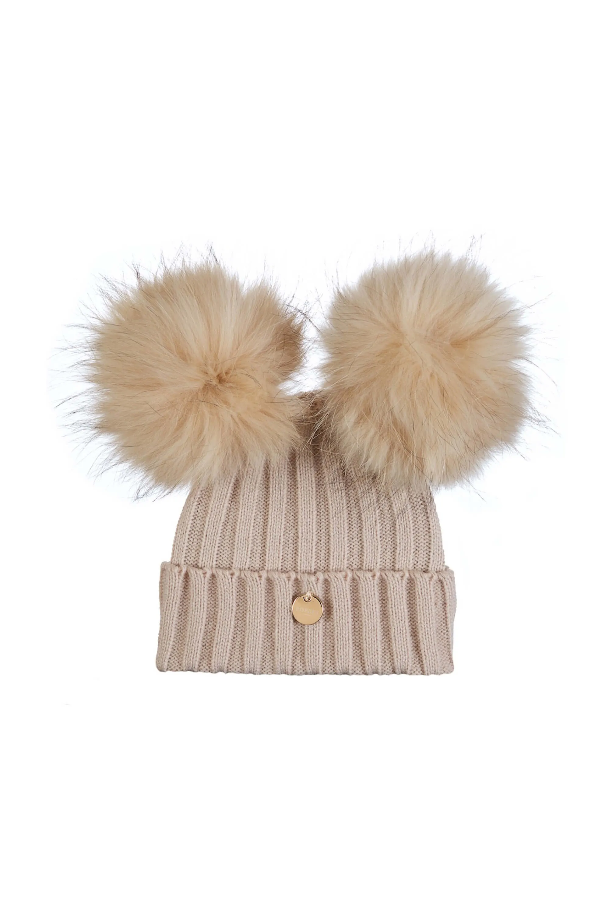 Mini Double Beige Pom Pom Hat