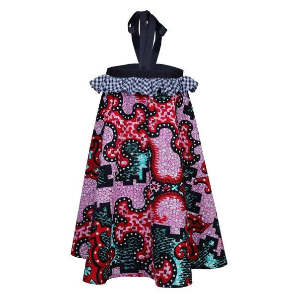 MULTICOLOUR GIRLS HALTER NECK ANKARA DRESS