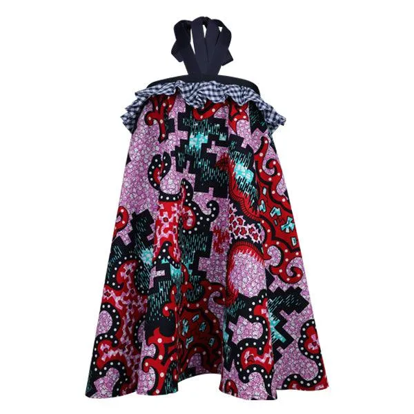 MULTICOLOUR GIRLS HALTER NECK ANKARA DRESS
