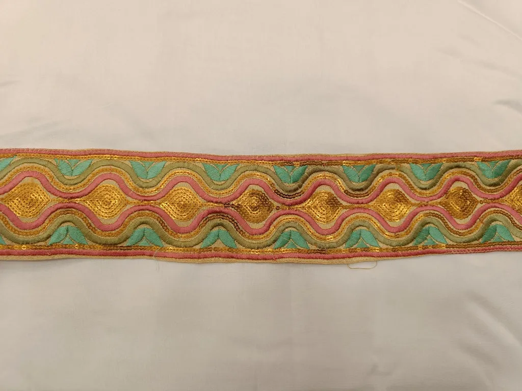 Multicolour Thread & Sequins Embroidered Border