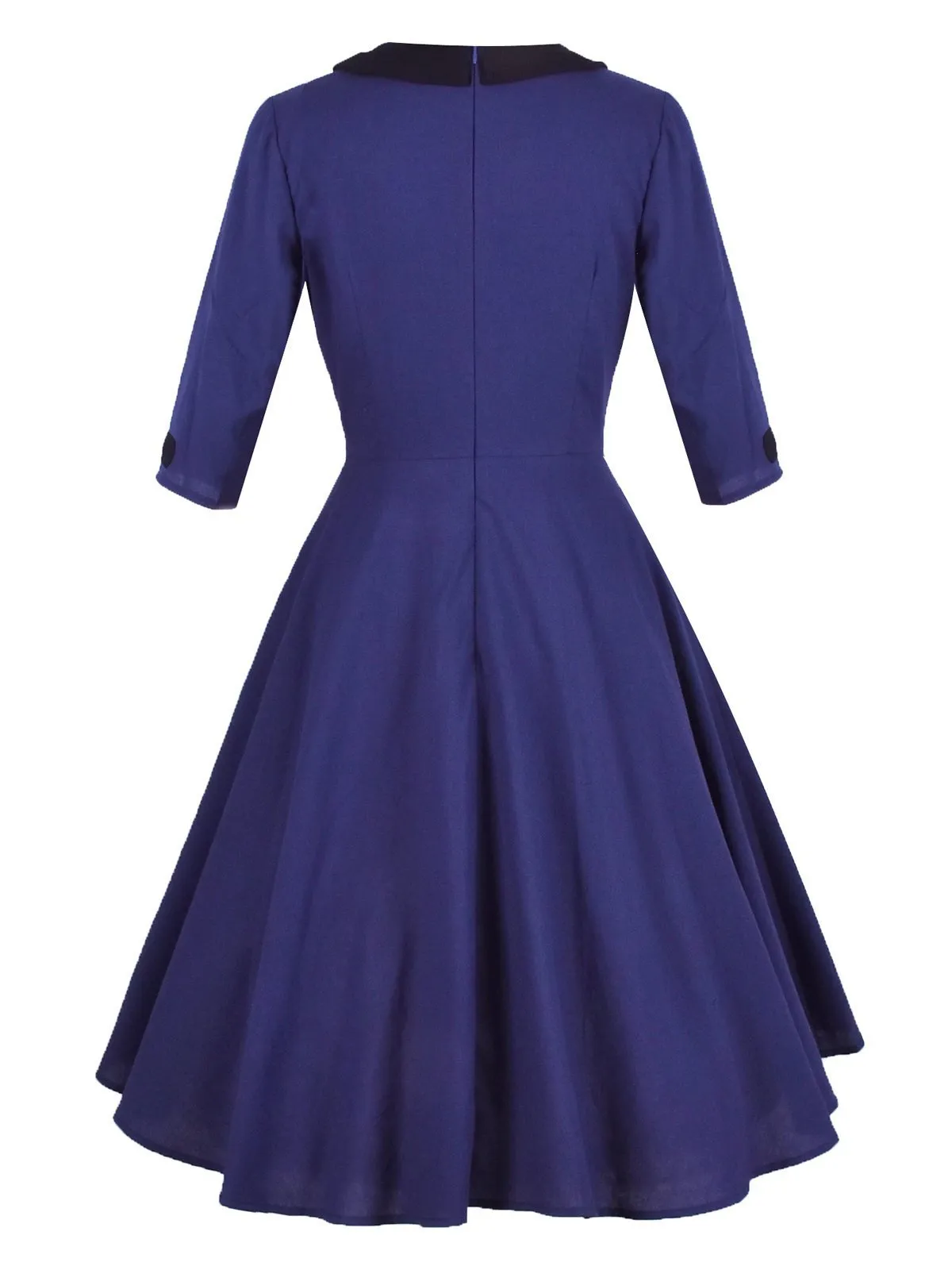 Navy Blue 1950s 3/4 Sleeve Swing Dress