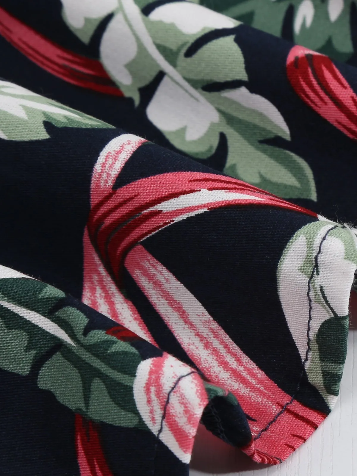 Navy Blue 1950s Tropical Plants Swing Dress