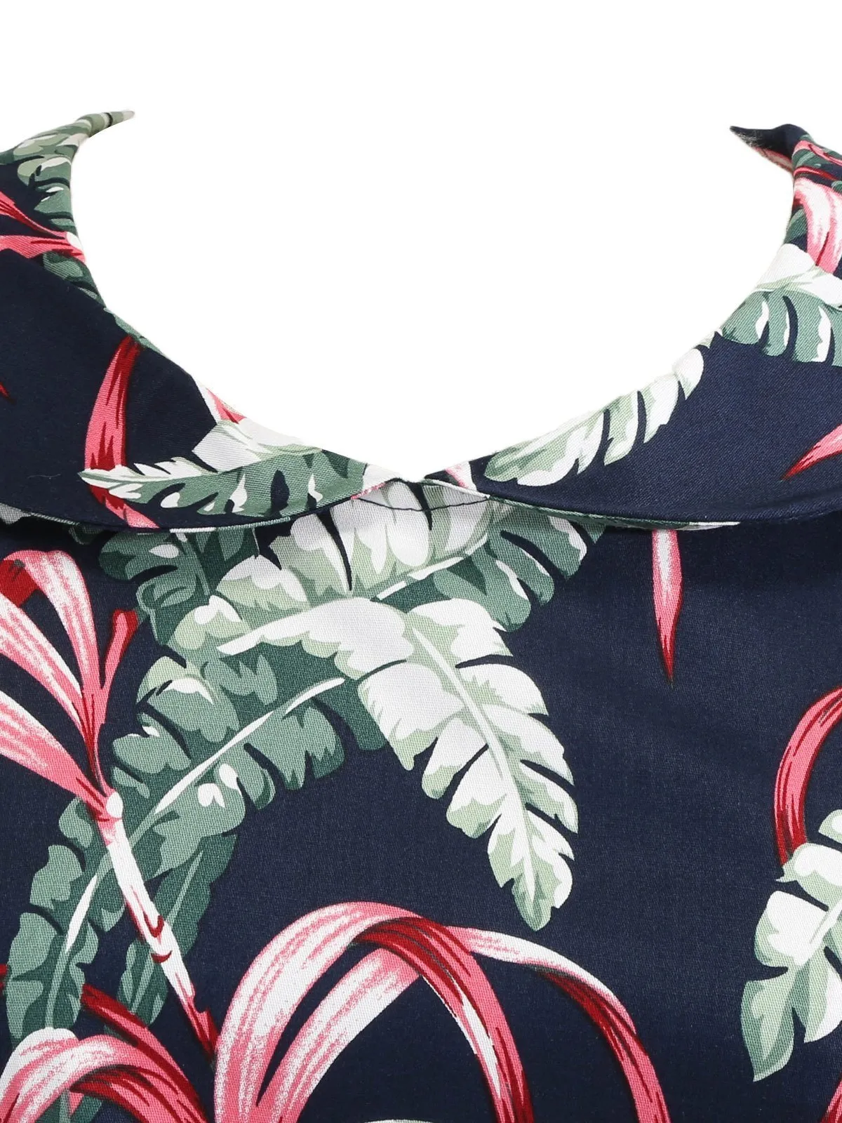 Navy Blue 1950s Tropical Plants Swing Dress