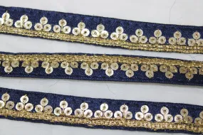 Navy Blue Sequins Work Embroidered Border