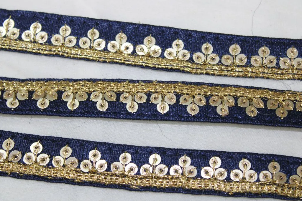 Navy Blue Sequins Work Embroidered Border