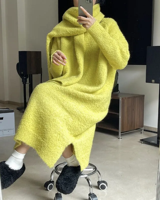 New Winter Slouchy Wool Loop Loose Warm Sweater Dress