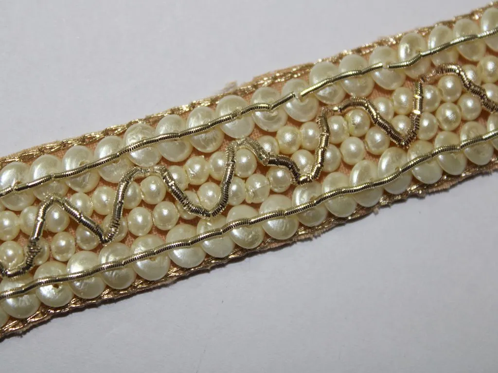 Off White Beads Work Embroidered Border