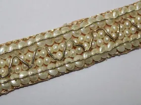 Off White Beads Work Embroidered Border