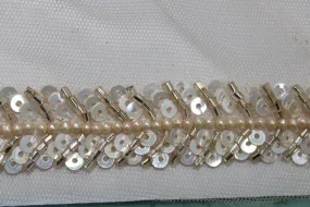 Off White Sequins and Beads Work Embroidered Border